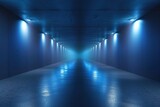Empty underground background with blue lighting.