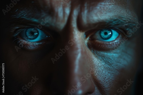 The piercing gaze of a man's eyes, framed by thick lashes and an expressive eyebrow, reveals the complexity and vulnerability of the human soul