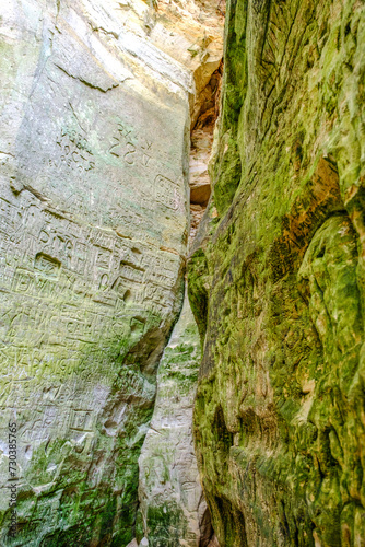Picturesque view of the picturesque sandstone caves of Liela Ellite, Liepa parish, Priekuli county, Vidzeme county, Latvia photo