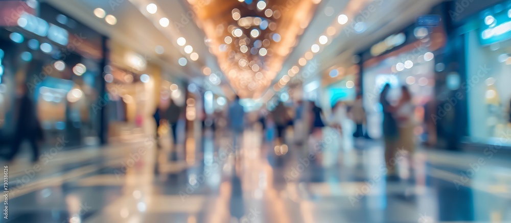 Defocused and abstract blur in a luxury department store's shopping mall for background.