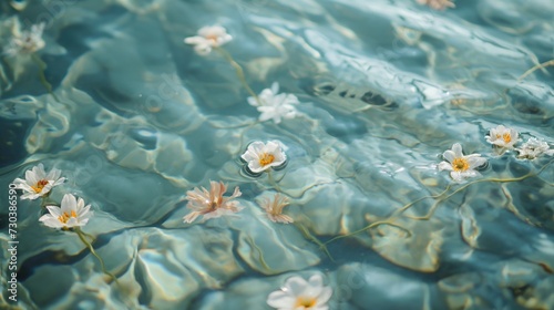 White flowers on the surface of clear blue water generate ai