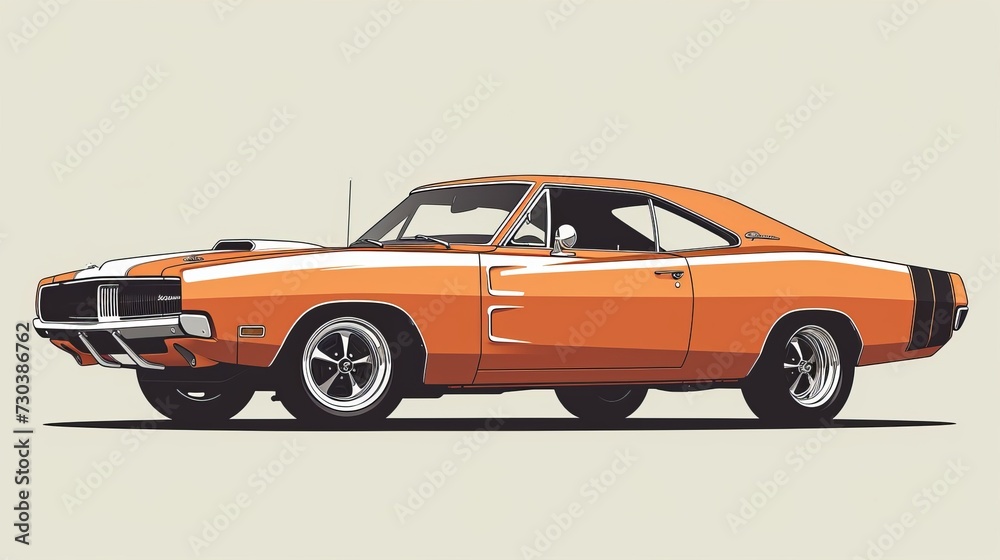 Vector illustration depicting an American muscle car