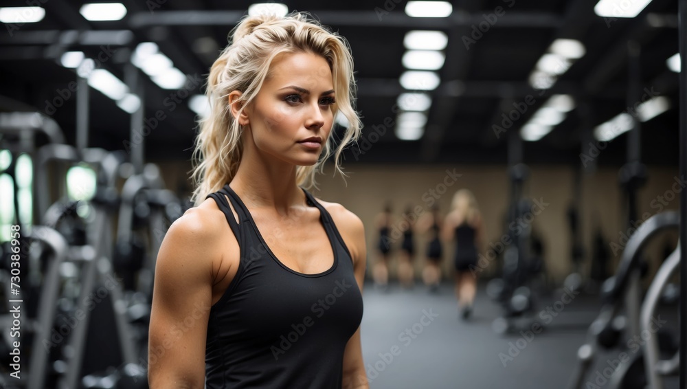 Blonde Woman Showcasing Determination and Fitness Discipline in a Gym

