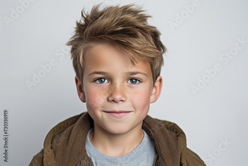 Portrait of a cute little boy with blond hair smiling at the camera