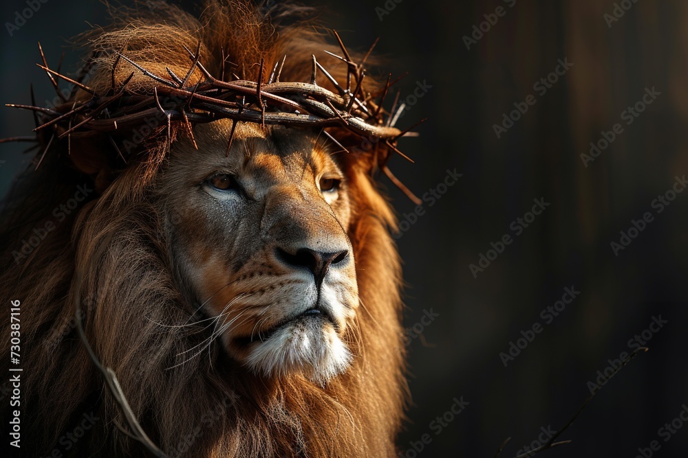 Naklejka premium Lion with crown of thorns.