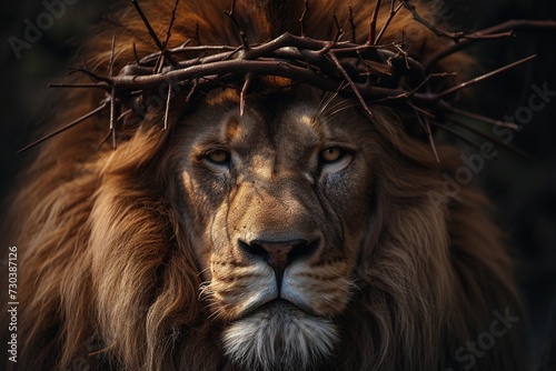 Lion with crown of thorns.
