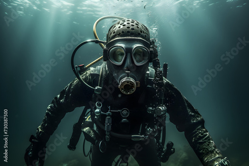 Diver underwater, portrait of a diver underwater © MrJeans