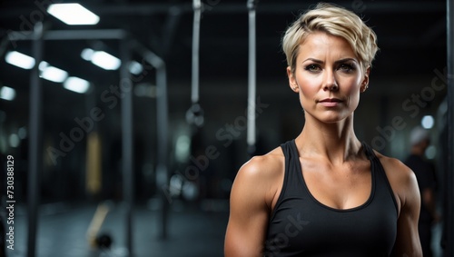 Determined Blonde Woman in Athletic Wear at a Modern Gym Setting  © Infini Craft