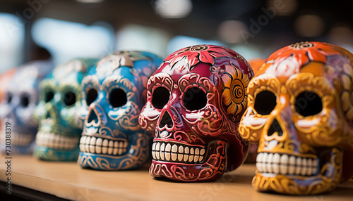 Day of the Dead celebration  colorful sugar skull decorations generated by AI