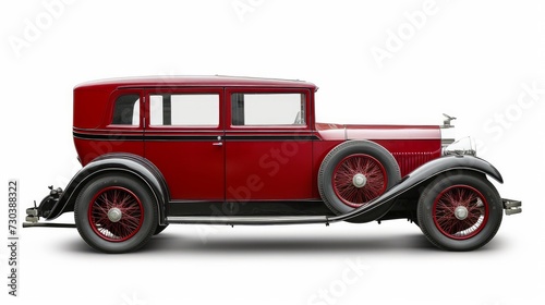 A vintage car isolated on a white background, representing retro transport