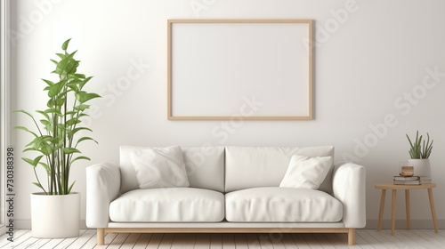 Mockup of empty blank picture frame in modern cozy room. Copy Space pictureframe