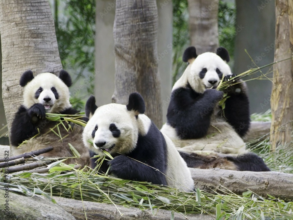 Fototapeta premium giant panda eating bamboo