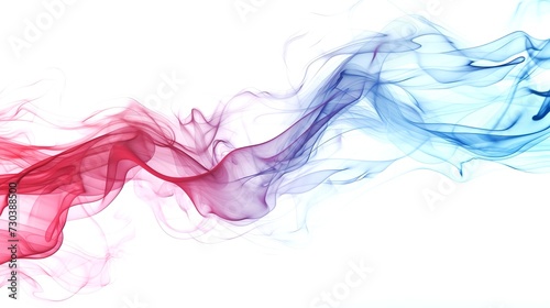 Red and Blue Smoke Swirls in the Air on a White Background