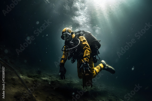 Diver underwater, portrait of a diver underwater © MrJeans
