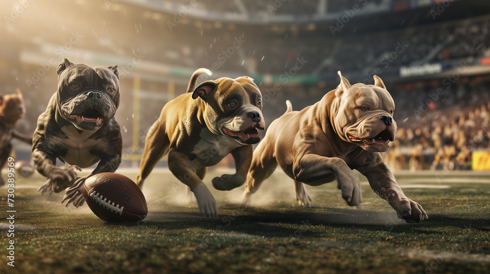 Poster Affiche Pitbull dog Match Day A Furry Football Frenzy 40x22.2 cm