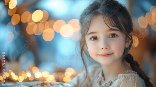 Happy Cute Little Girl Paints Decorates, Background HD, Illustrations