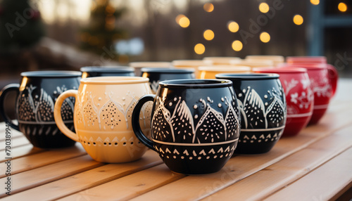 Rustic coffee mug on wooden table, nature elegant decoration generated by AI