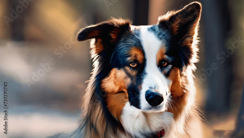 portrait of a dog, golden retriever puppy looking up, dog, close, pet, ai image, pet closeup © Ahmad