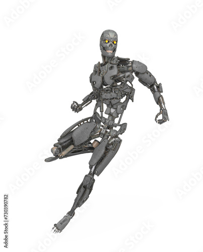 mega cyborg is on action like a super hero in white background © DM7