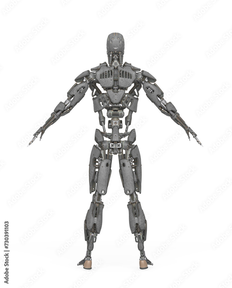 mega cyborg on a pose in white background rear view mega cyborg on a pose in white background rear view