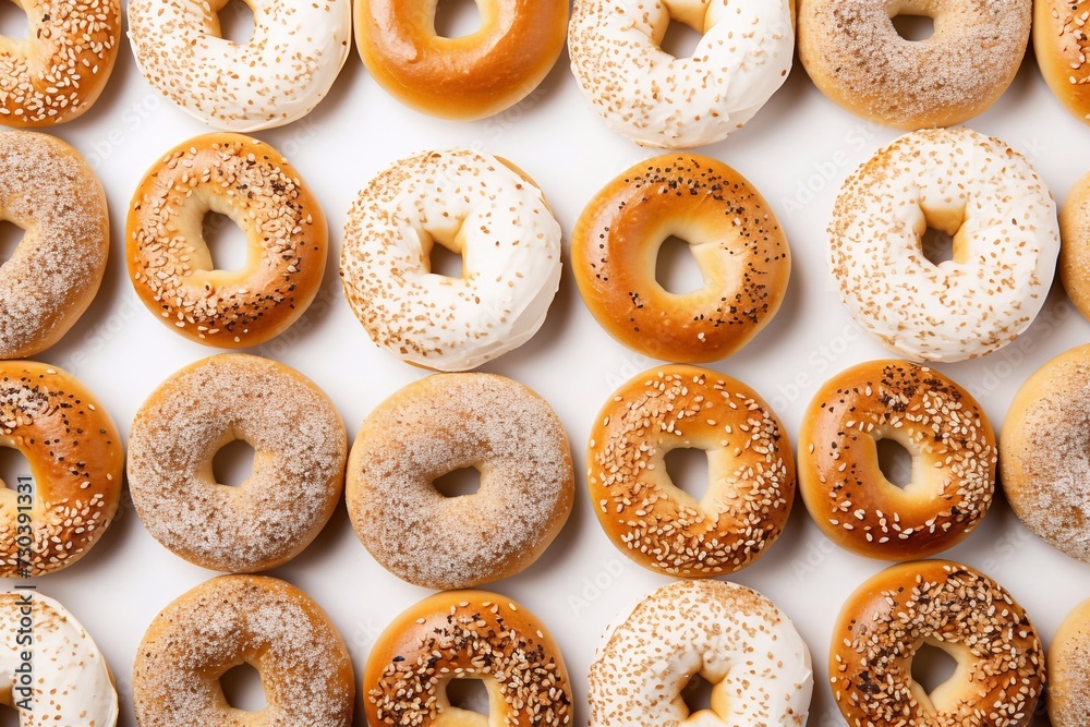
Set of fresh bread bagels with cheese cream. Healthy breakfast background