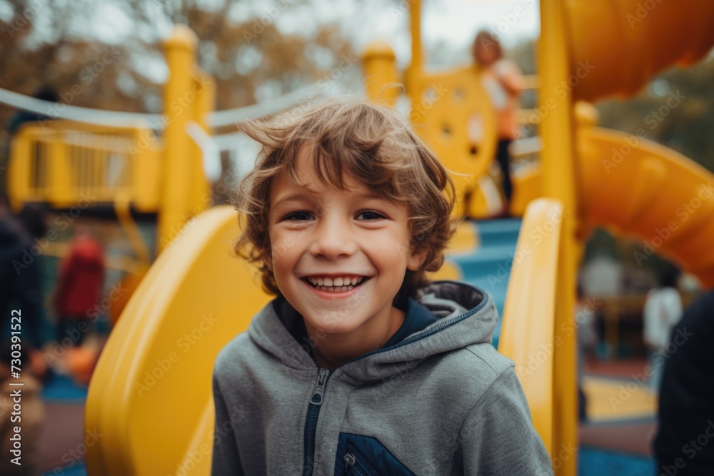 Smiling portrait of a boy in a playground Smiling portrait of a boy in a playground