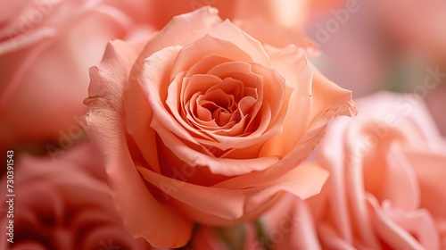 Close-up of a pink Hybrid tea rose petal in a bouquet of Garden roses  a flowering plant in the Rose family peach fuzz color 2024