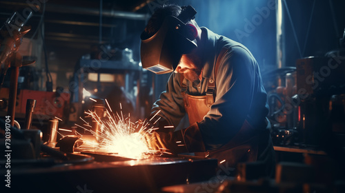 process of welding, showcasing sparks, protective gear, and skilled welders at work
