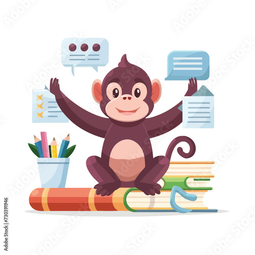 2d vector illustration colorful  animal monkey  business , TRAINING and study work hard successes 