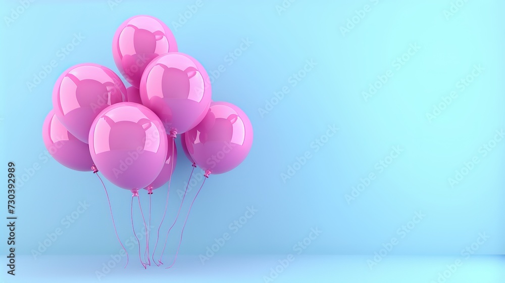 Pink balloons on pastel pink background. Birthday, holiday concept. Top view.
