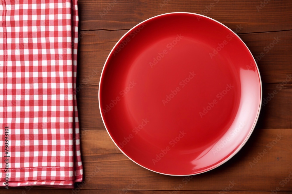 Top view on colored background empty round red plate on tablecloth for food. Empty dish on napkin with space for your design
Top view on colored background empty round red plate on tablecloth for food. Empty dish on napkin with space for your design