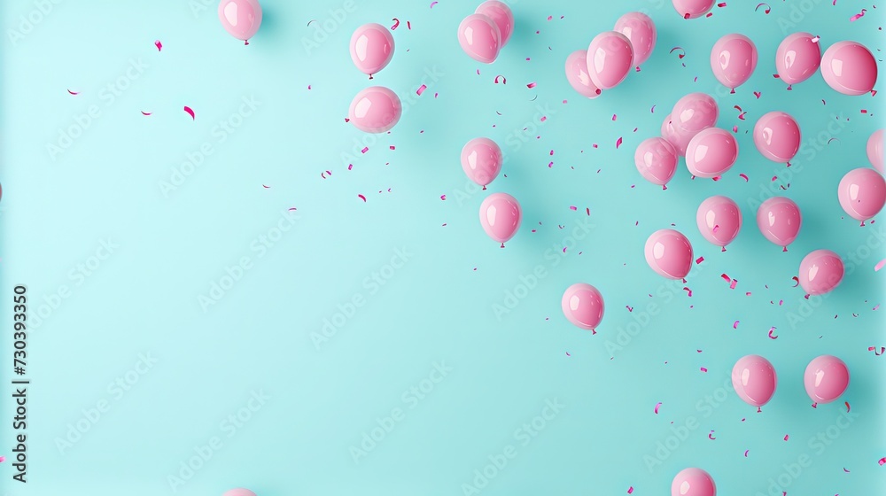Beautiful panoramic background with pink and blue balloons. 
