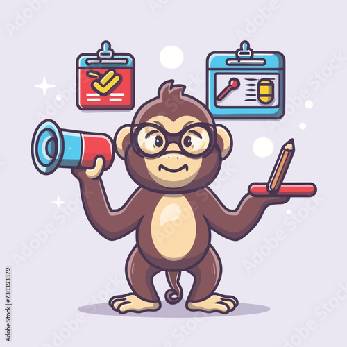 2d vector illustration colorful  animal monkey  business , TRAINING and study work hard successes 