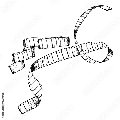 Measuring, centimeter tape for measurement. Vector outline illustration for tailors, athletes, people who control body volume. Tailoring to order, atelier, sewing workshop