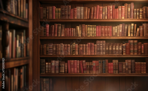 Enchanting booklovers background featuring shelves of books with cozy reading nooks and ample copy space. Ideal for bookstores, libraries, and literary events. photo