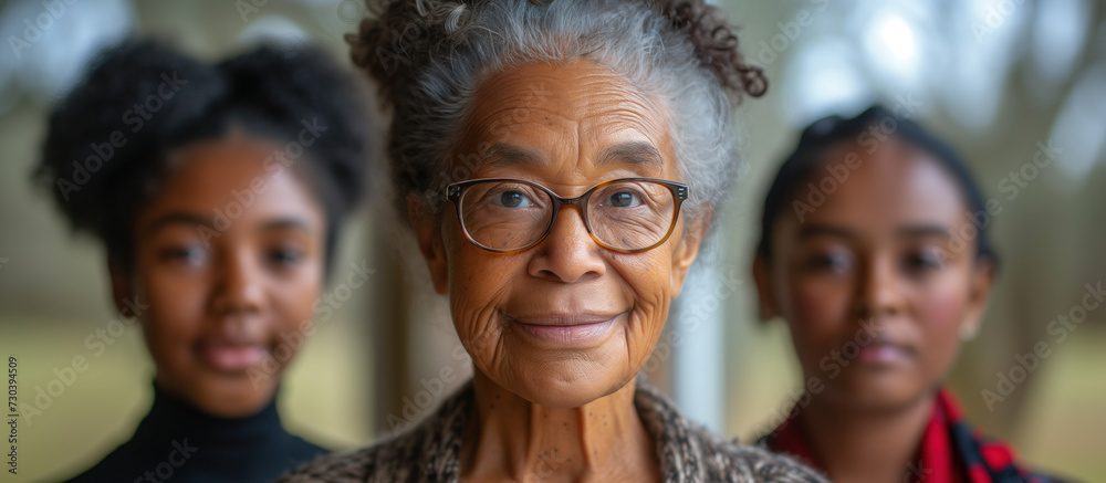 Close up family portrait of three generation of black, african, african ...