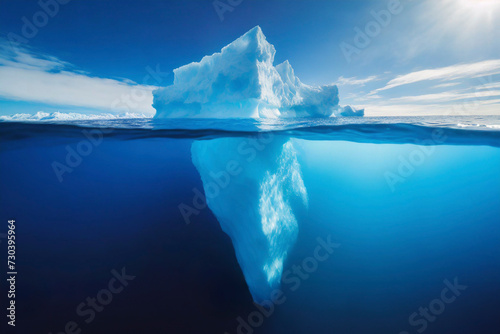 Iceberg floating in the ocean. Global warming and climate change concept