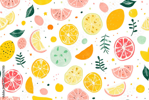 Pastel Summer Pattern with Citrus Fruits