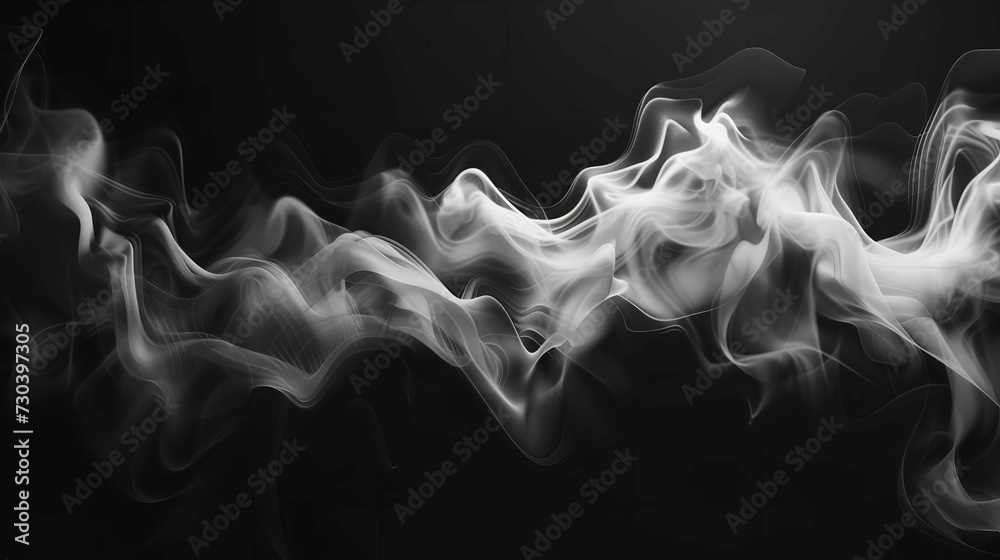 Fototapeta premium Abstract Black and White Smoke Blot Wave Horizontal