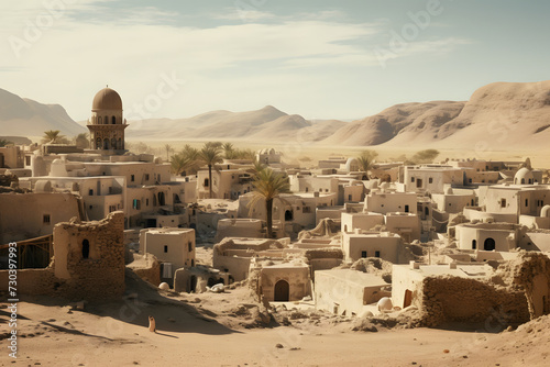 Desert landscape, desert city, sand, small village in the desert, area in the desert, village, middle east