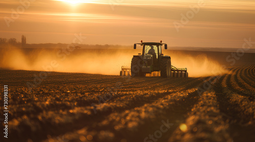 Agricultural worker with a tractor in the field.