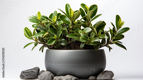 Green plant in a pot on the white background
