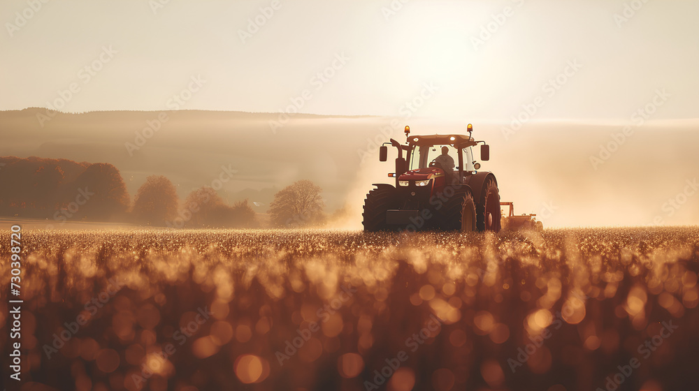 Fototapeta premium Agricultural worker with a tractor in the field.