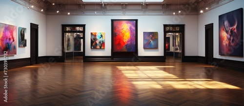 museum room with art exhibitions featuring paintings on display