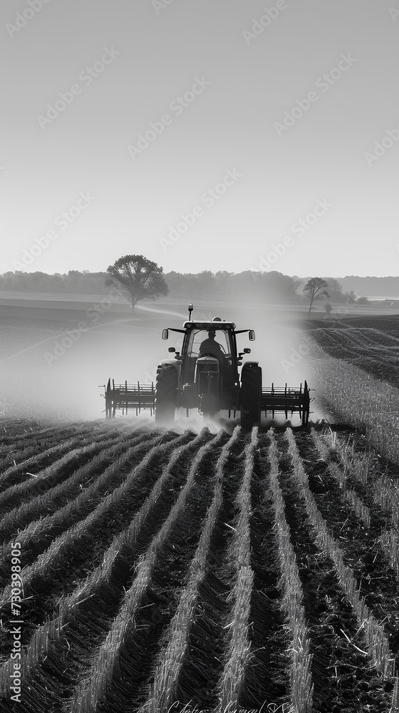 Fototapeta premium Agricultural worker with a tractor in the field.