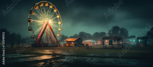 abandoned carnival with a ferris wheel