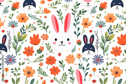 watercolor illustration showcasing adorable rabbits surrounded by blooming flowers