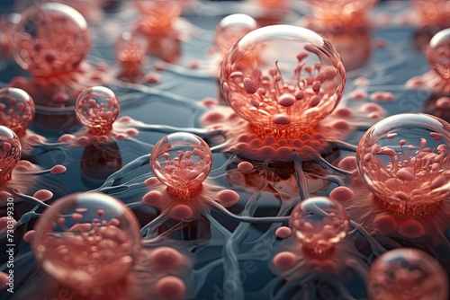 A microscopic view of red blood cells and capillaries. photo