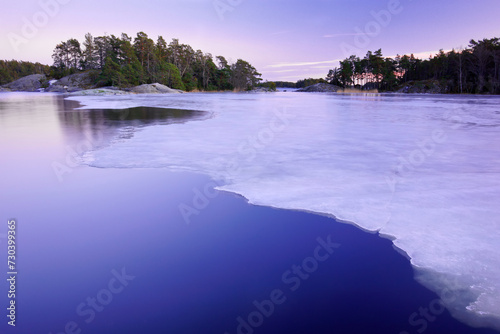 Photography View of Björnö nature reserve on a nice winter evening in the Stockholm archipe