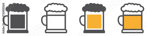 Set of beer mug icons. Beer mug with foam, glass of beer. Collection of beer mugs with foam icon. Vector illustration.